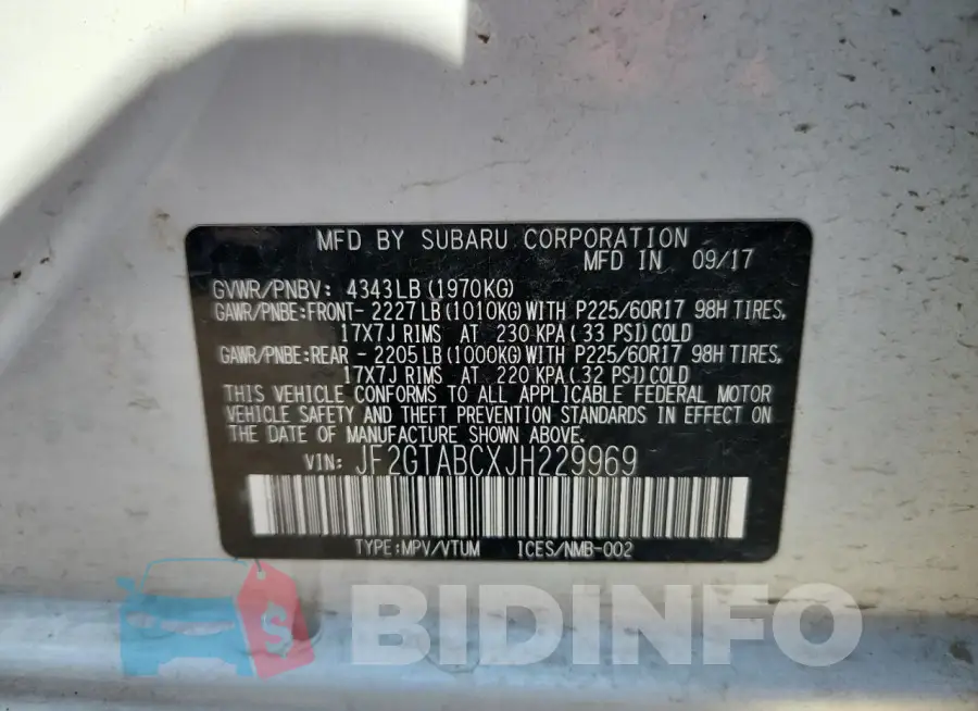 JF2GTABCXJH229969 Photo# 13