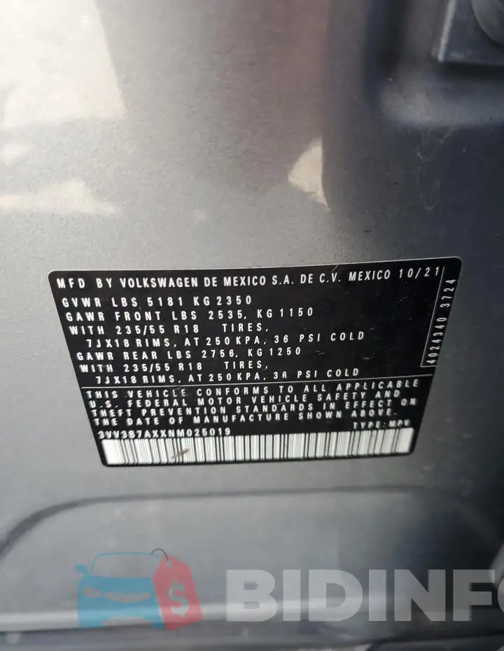 3VV3B7AXXNM025019 Photo# 14