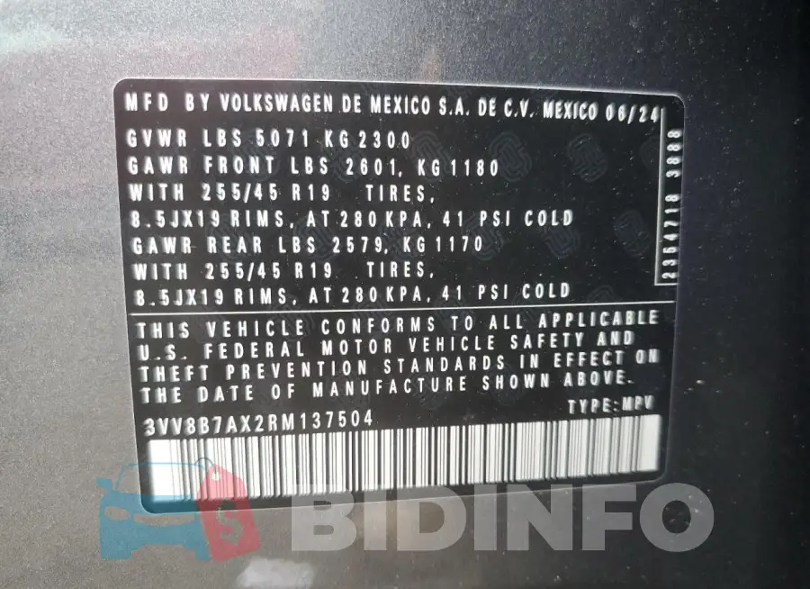 3VV8B7AX2RM137504 Photo# 14