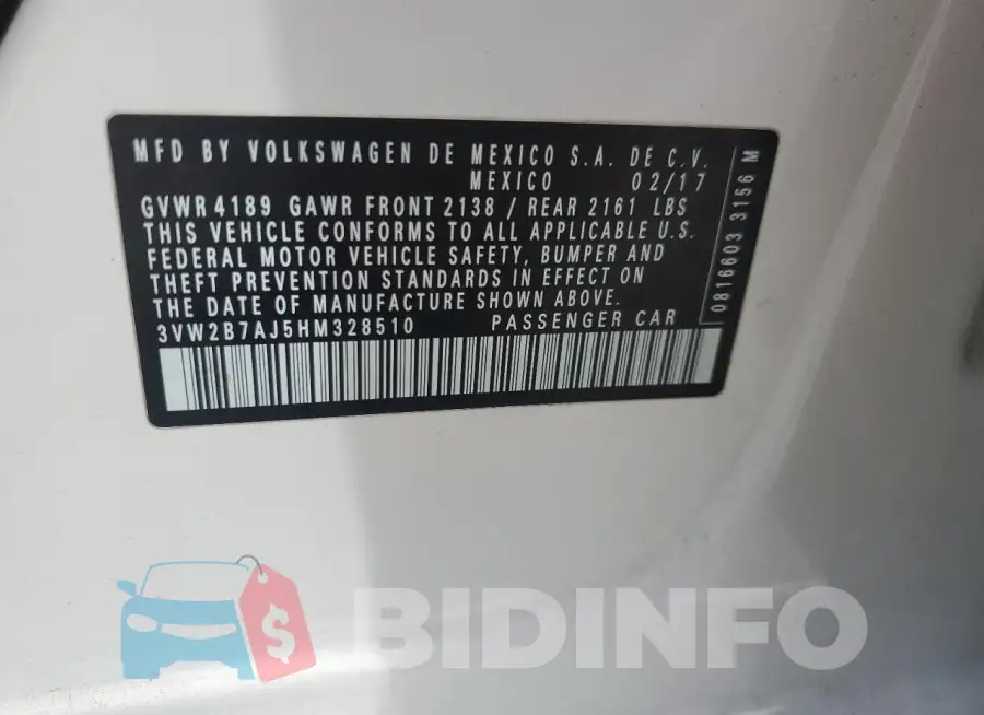 3VW2B7AJ5HM328510 Photo# 12