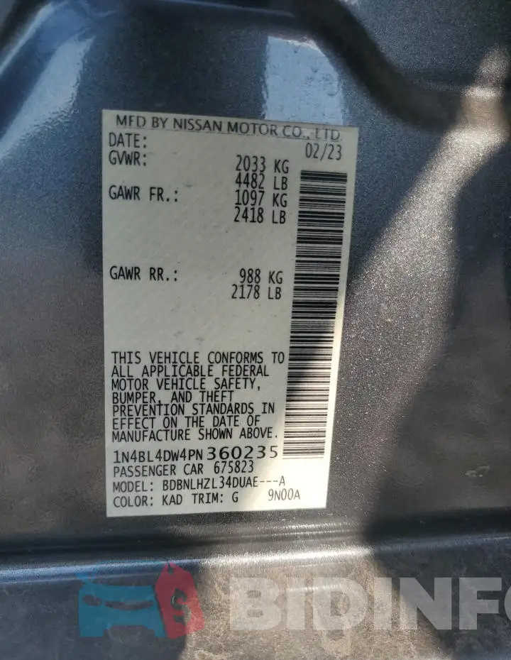 1N4BL4DW4PN360235 Photo# 13