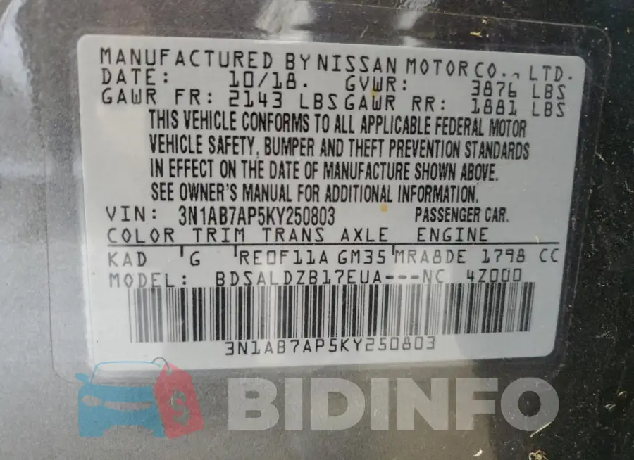 3N1AB7AP5KY250803 Photo# 12