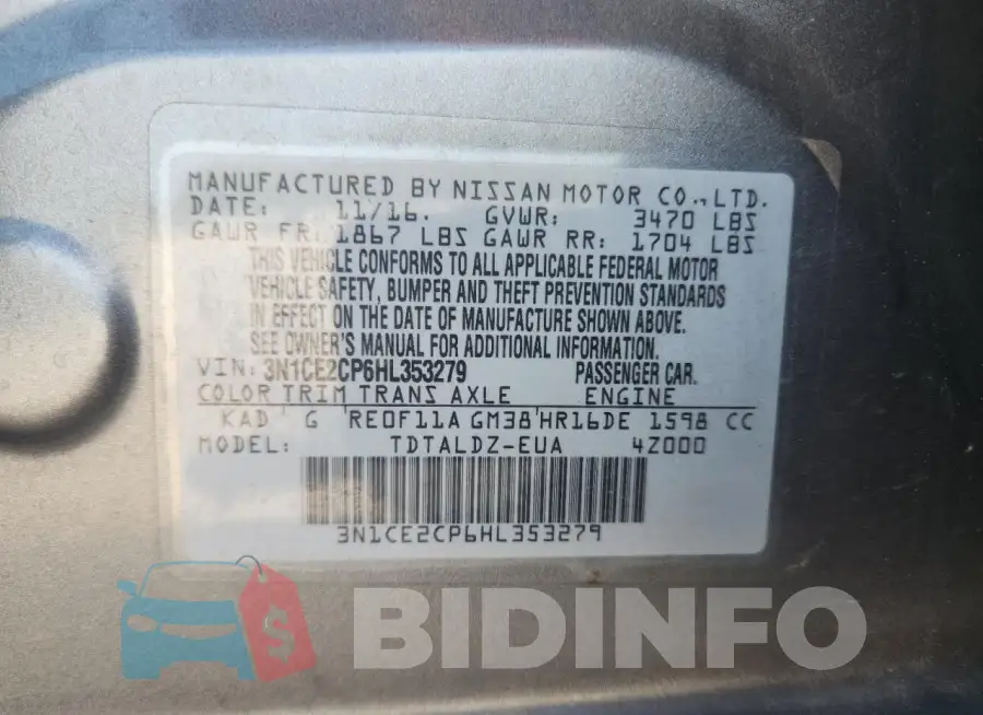 3N1CE2CP6HL353279 Photo# 12