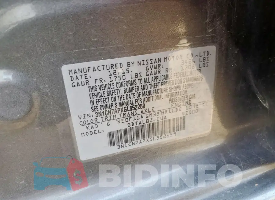 3N1CN7APXGL852259 Photo# 12