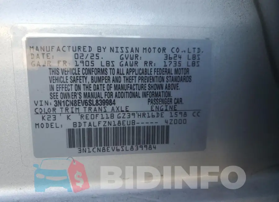3N1CN8EV6SL839984 Photo# 13