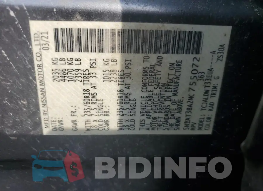 5N1AT3BA2MC755072 Photo# 13