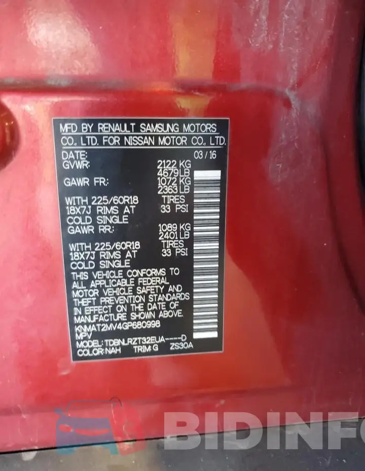 KNMAT2MV4GP680998 Photo# 13