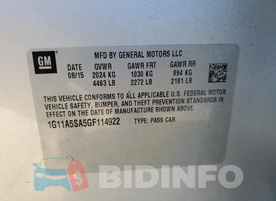 1G11A5SA5GF114922 Photo# 13
