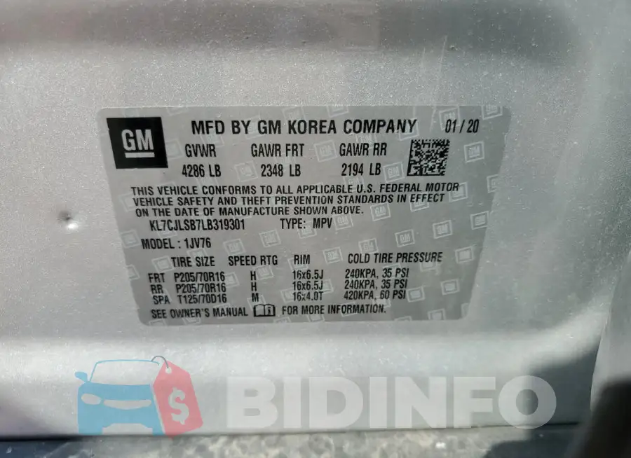 KL7CJLSB7LB319301 Photo# 13