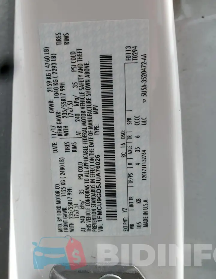 1FMCU9GD5JUA76026 Photo# 13
