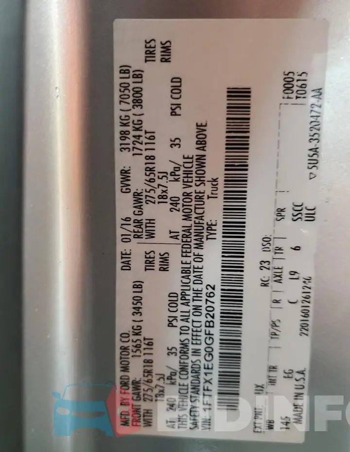 1FTFX1EG0GFB20762 Photo# 13