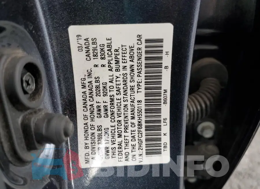 2HGFC2F68KH550118 Photo# 12