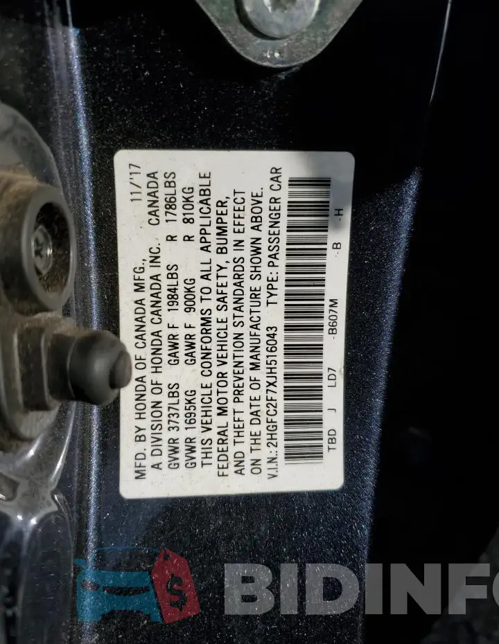 2HGFC2F7XJH516043 Photo# 12