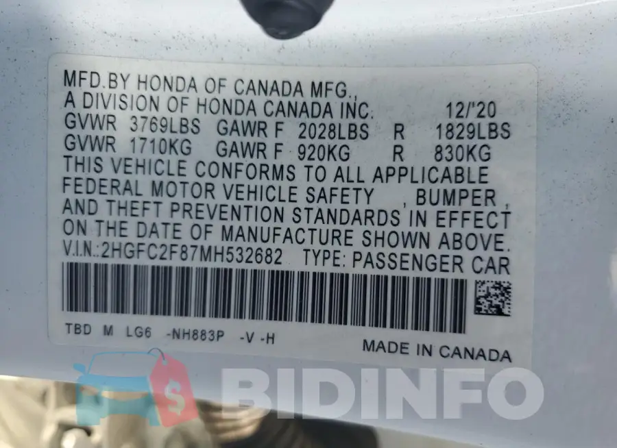 2HGFC2F87MH532682 Photo# 12