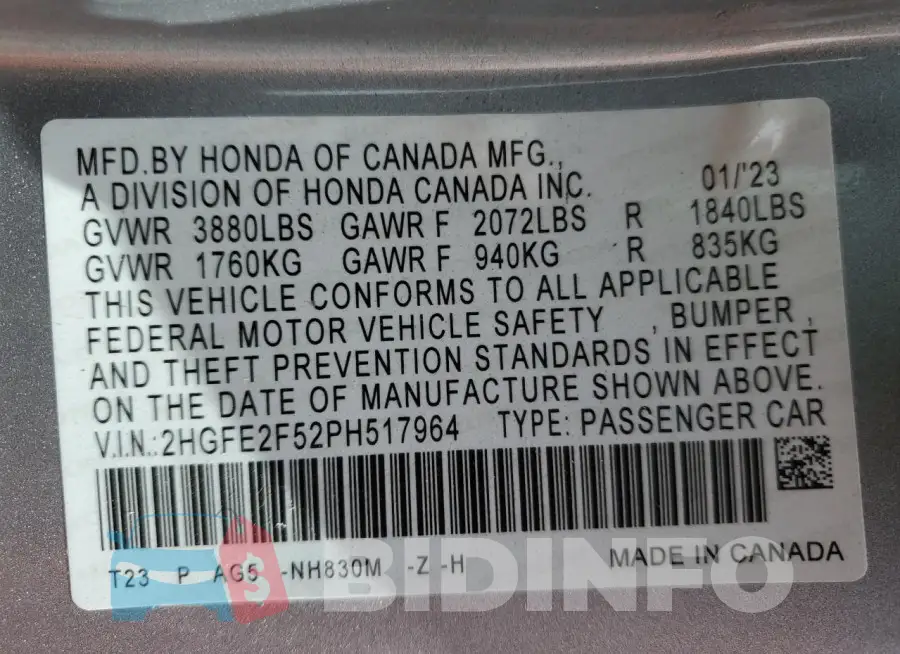 2HGFE2F52PH517964 Photo# 13