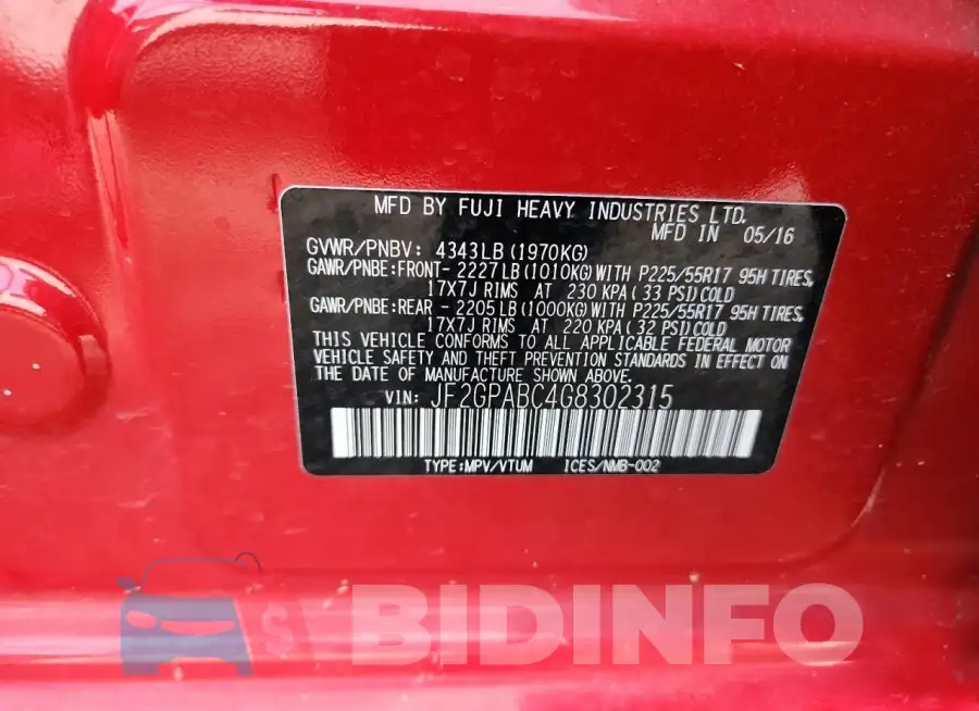 JF2GPABC4G8302315 Photo# 12