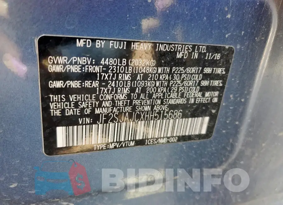 JF2SJAJCXHH515686 Photo# 13