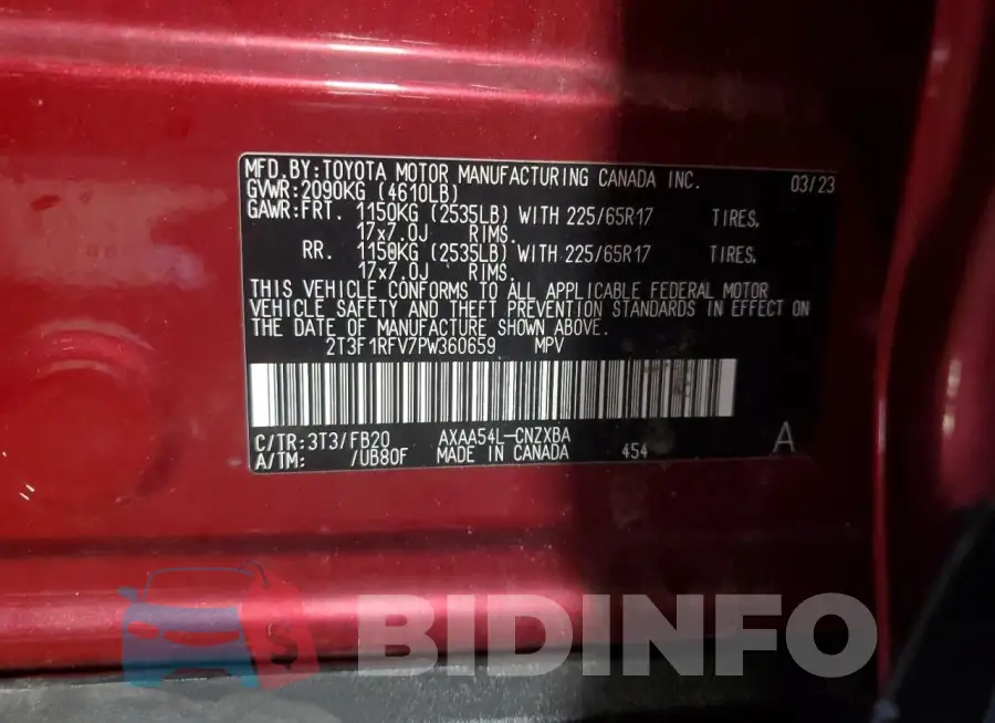 2T3F1RFV7PW360659 Photo# 14