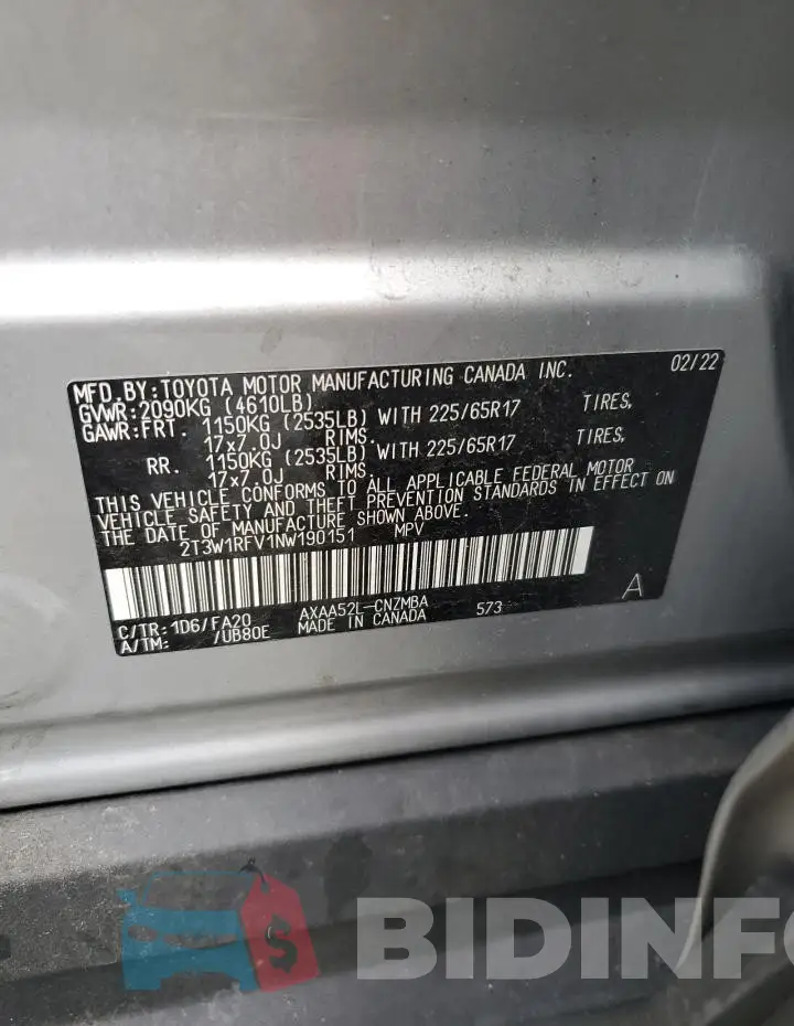 2T3W1RFV1NW190151 Photo# 12