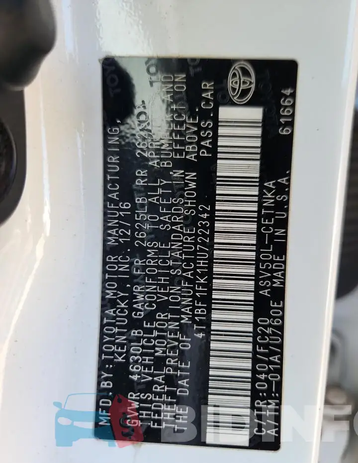 4T1BF1FK1HU722342 Photo# 12