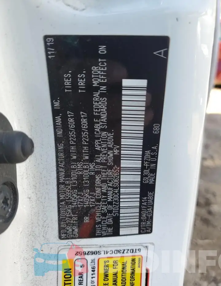 5TDZZ3DC4LS062652 Photo# 13