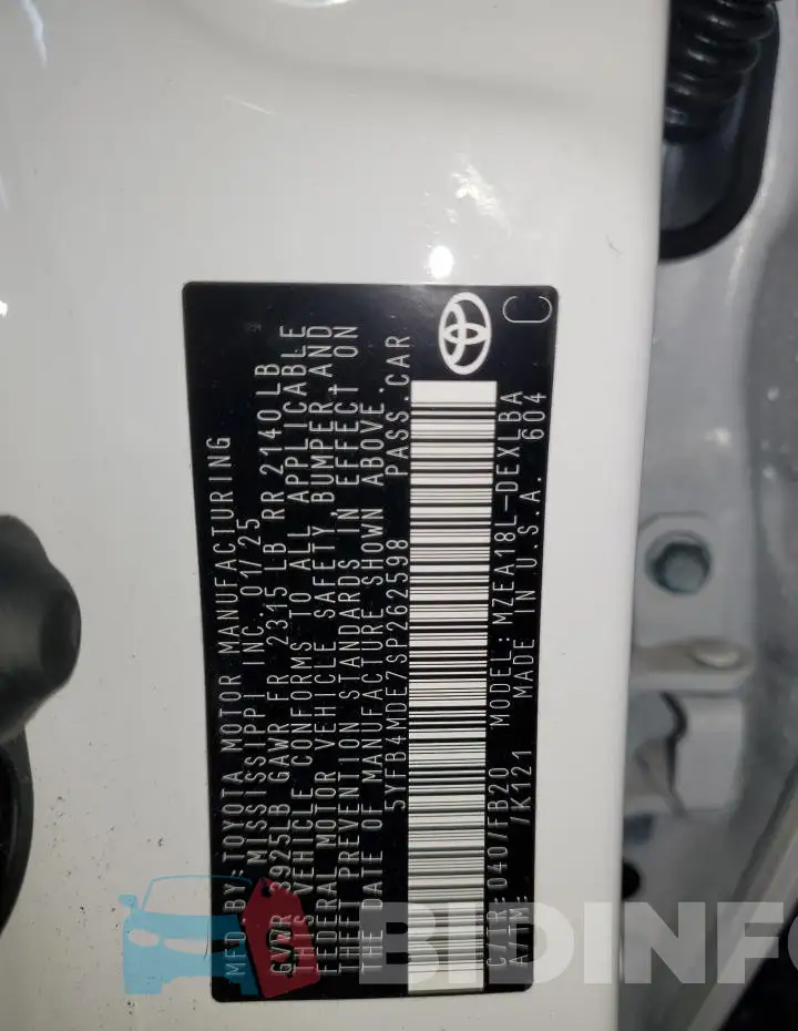 5YFB4MDE7SP262598 Photo# 13