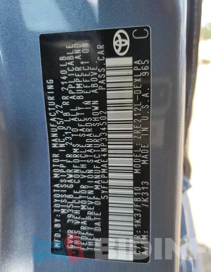 5YFEPMAE4NP334502 Photo# 12