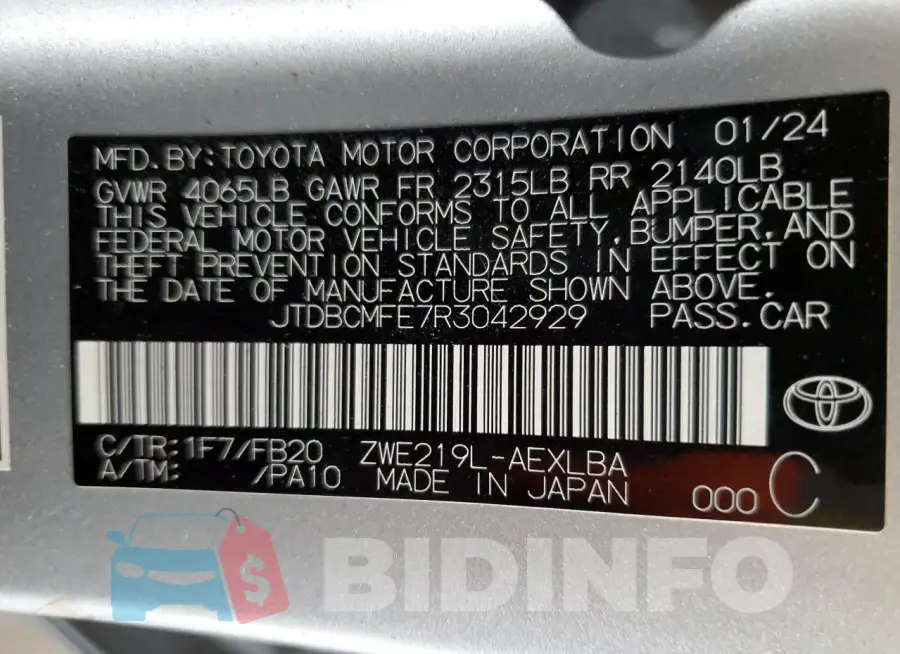 JTDBCMFE7R3042929 Photo# 12
