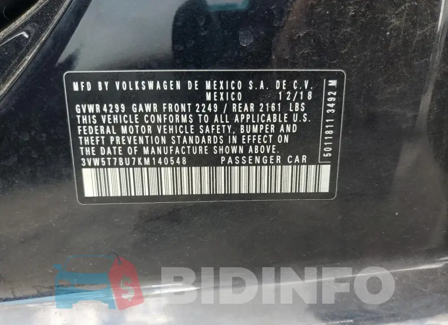 3VW5T7BU7KM140548 Photo# 12