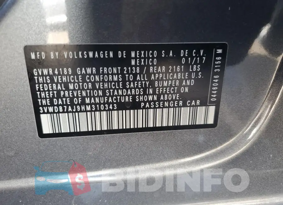 3VWDB7AJ9HM310343 Photo# 12