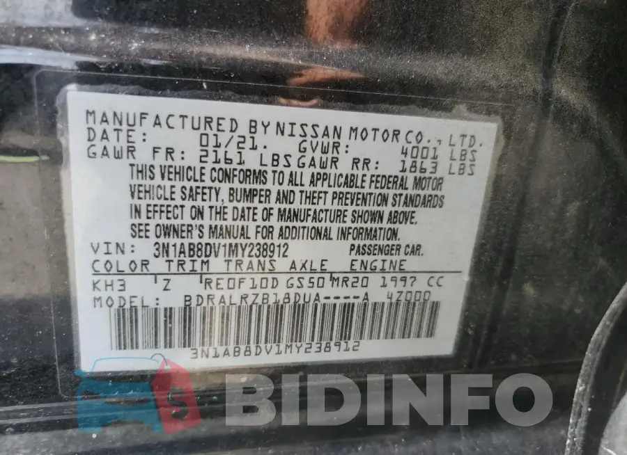 3N1AB8DV1MY238912 Photo# 12