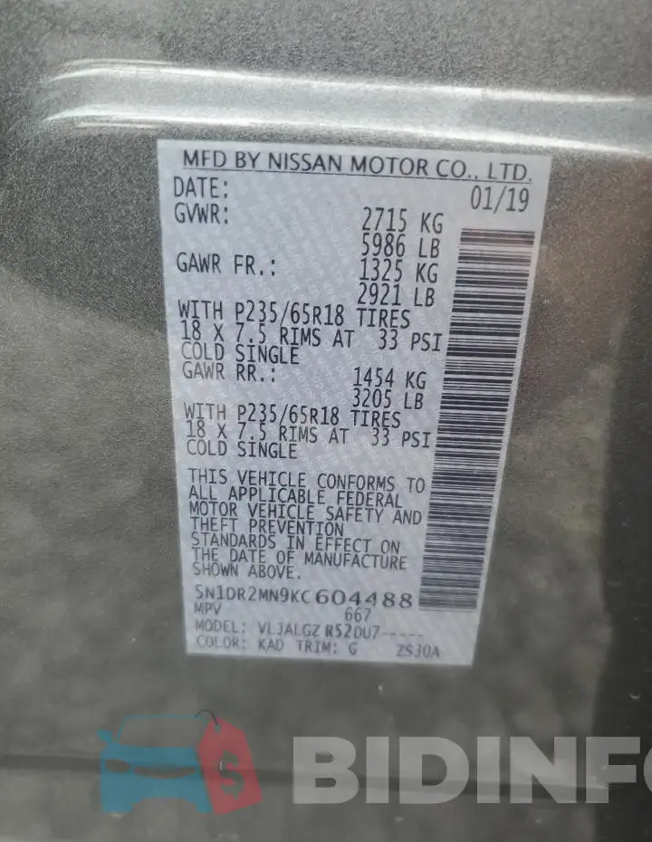 5N1DR2MN9KC604488 Photo# 13