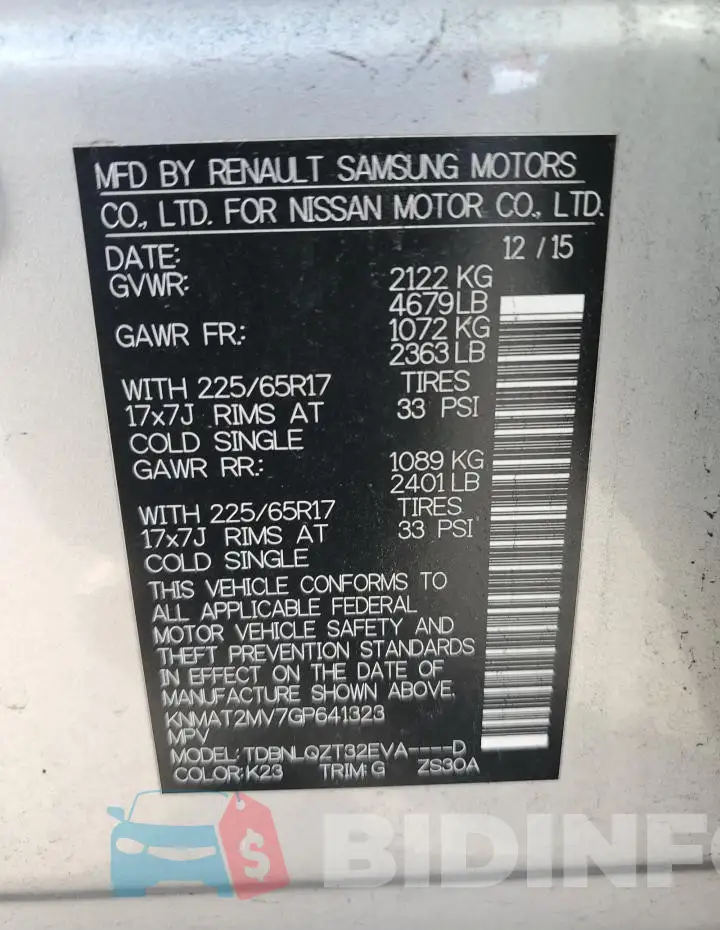 KNMAT2MV7GP641323 Photo# 14