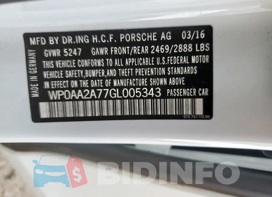 WP0AA2A77GL005343 Photo# 12