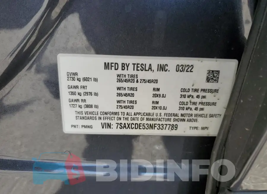 7SAXCDE53NF337789 Photo# 13