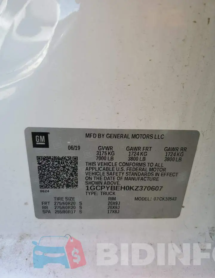 1GCPYBEH0KZ370607 Photo# 13
