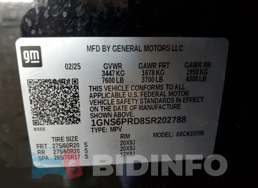 1GNS6PRD8SR202788 Photo# 13