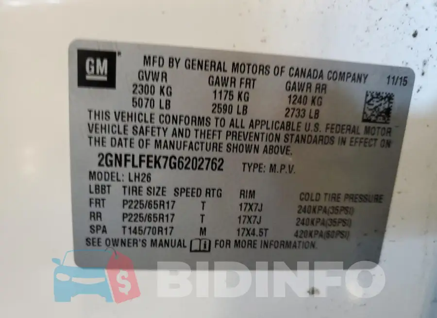 2GNFLFEK7G6202762 Photo# 13