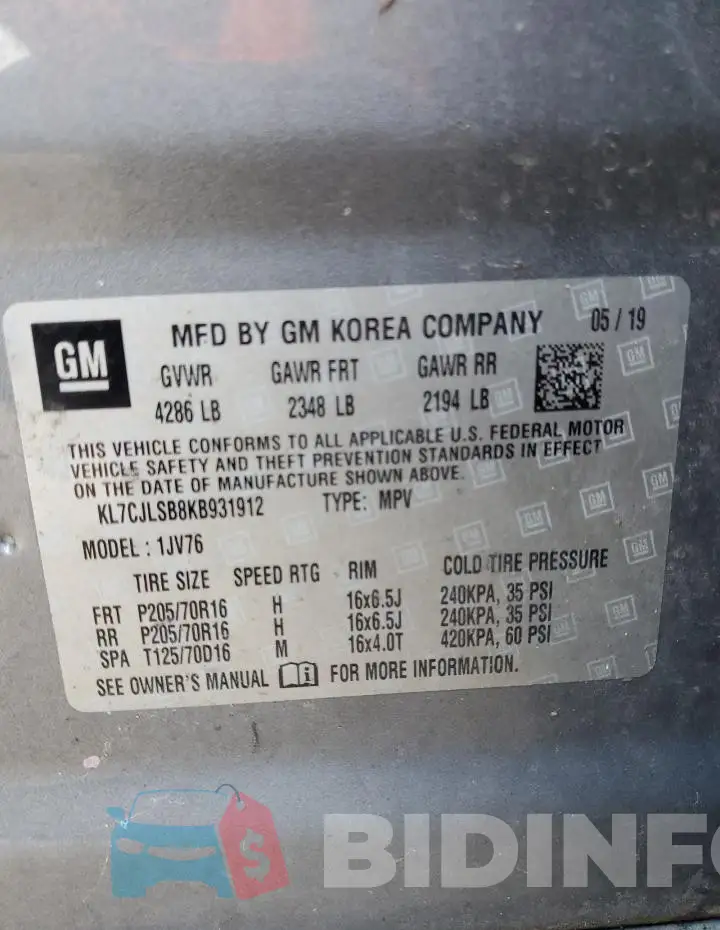 KL7CJLSB8KB931912 Photo# 13