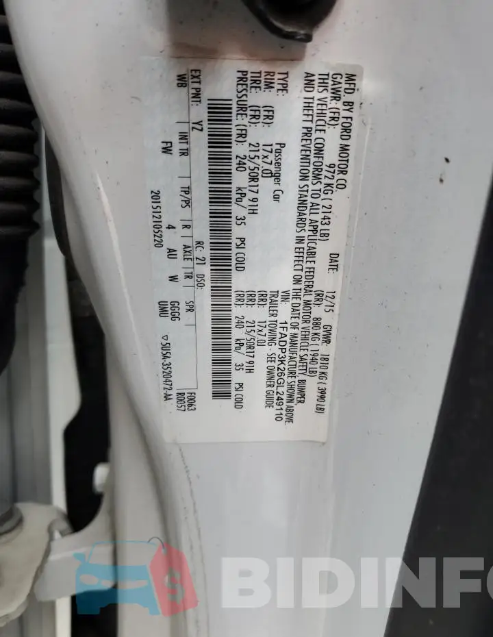 1FADP3K26GL249110 Photo# 12