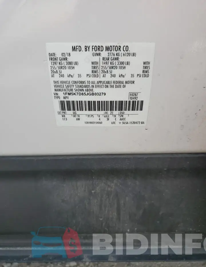1FM5K7D85JGB03279 Photo# 14