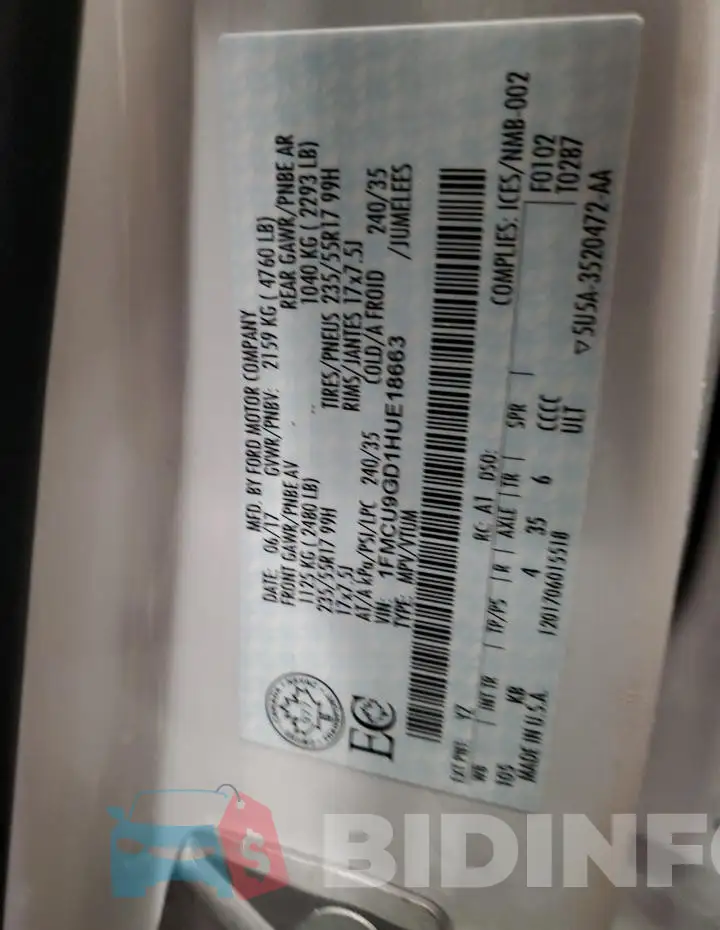 1FMCU9GD1HUE18663 Photo# 13