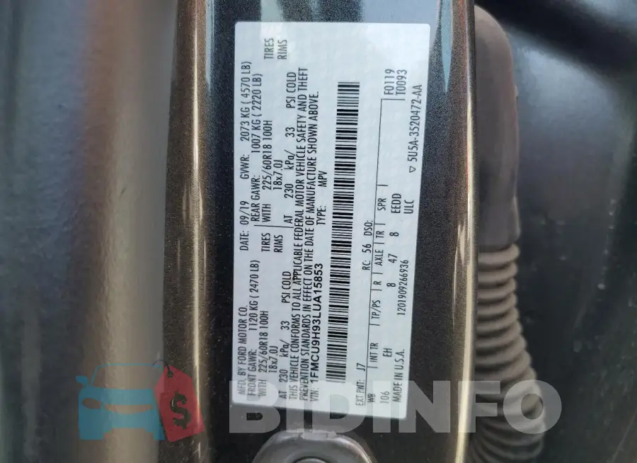 1FMCU9H93LUA15853 Photo# 13