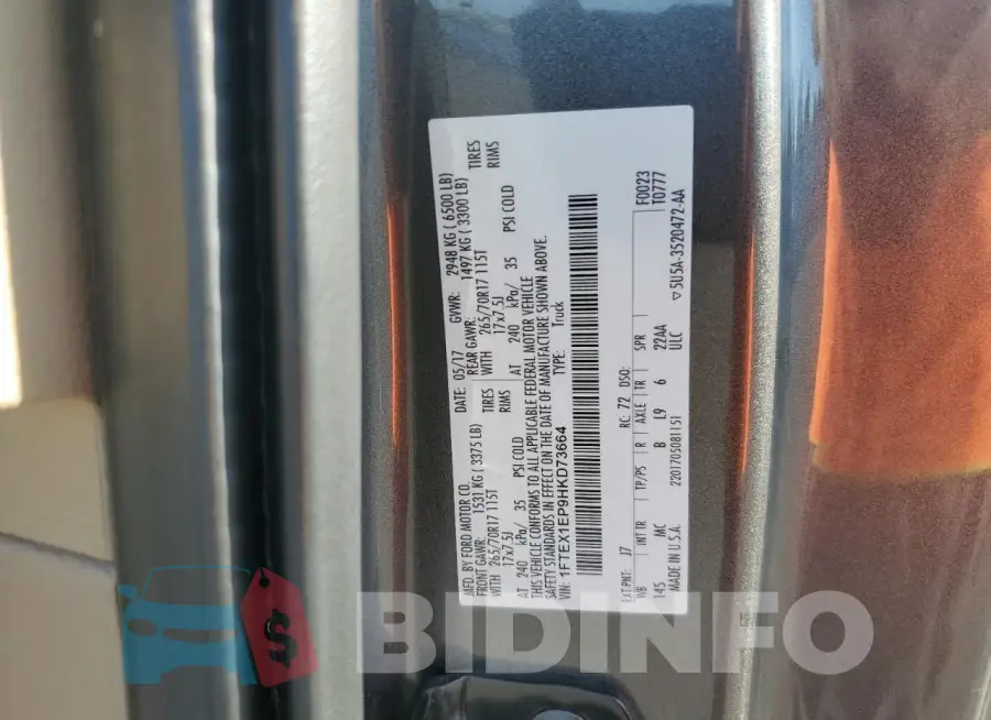 1FTEX1EP9HKD73664 Photo# 12