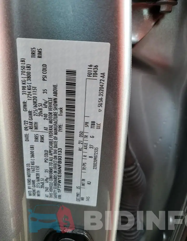 1FTFW1E56NFB93133 Photo# 13