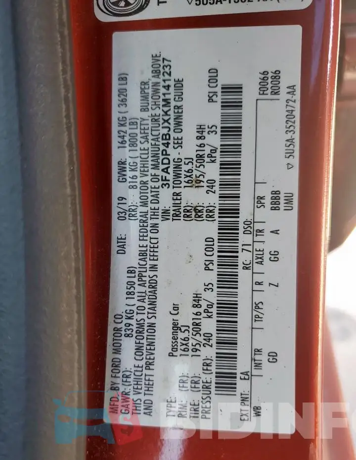 3FADP4BJXKM141237 Photo# 12