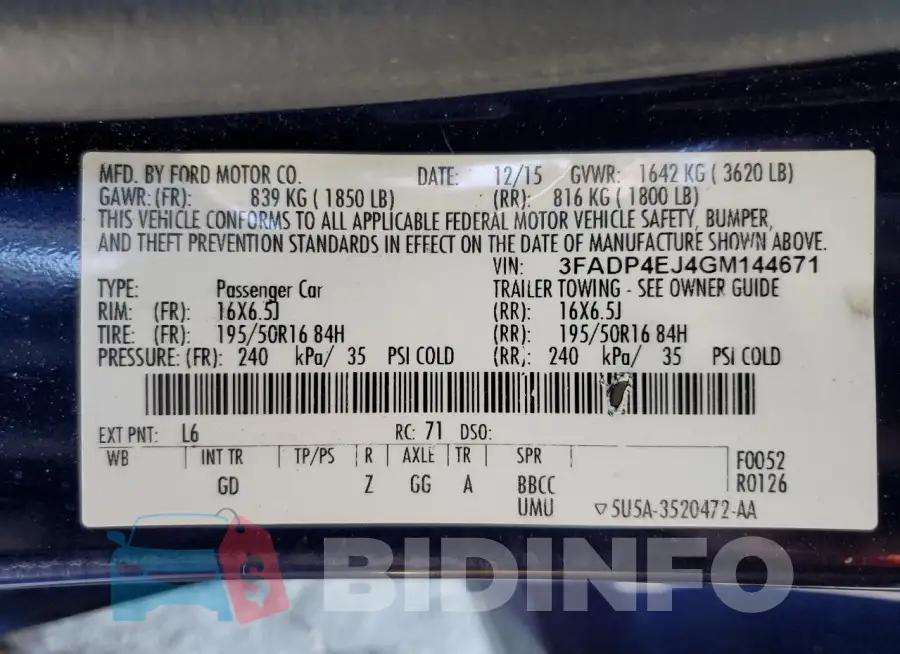 3FADP4EJ4GM144671 Photo# 13