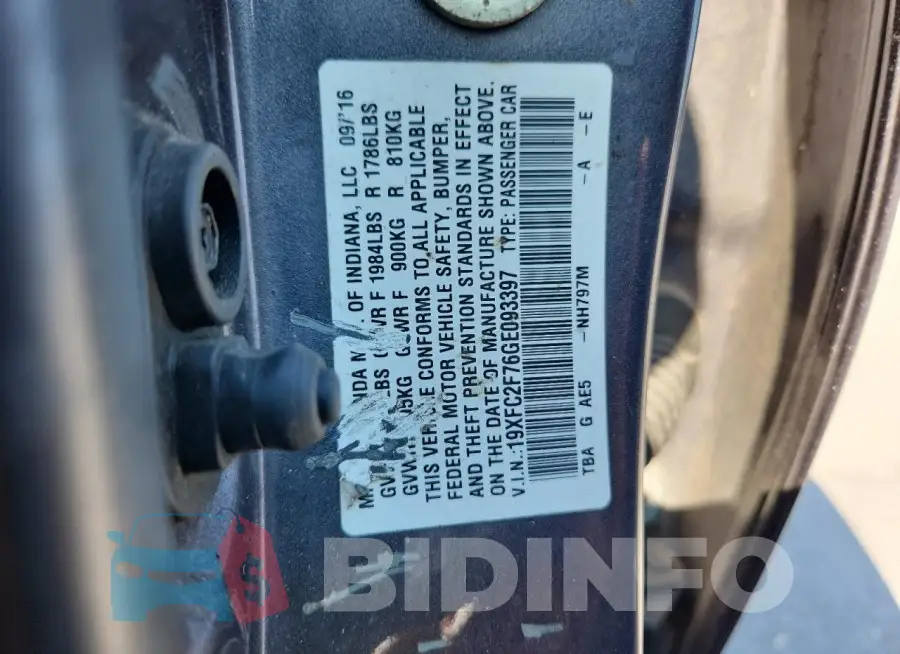 19XFC2F76GE093397 Photo# 13