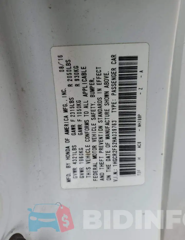 1HGCR2F52HA039763 Photo# 12