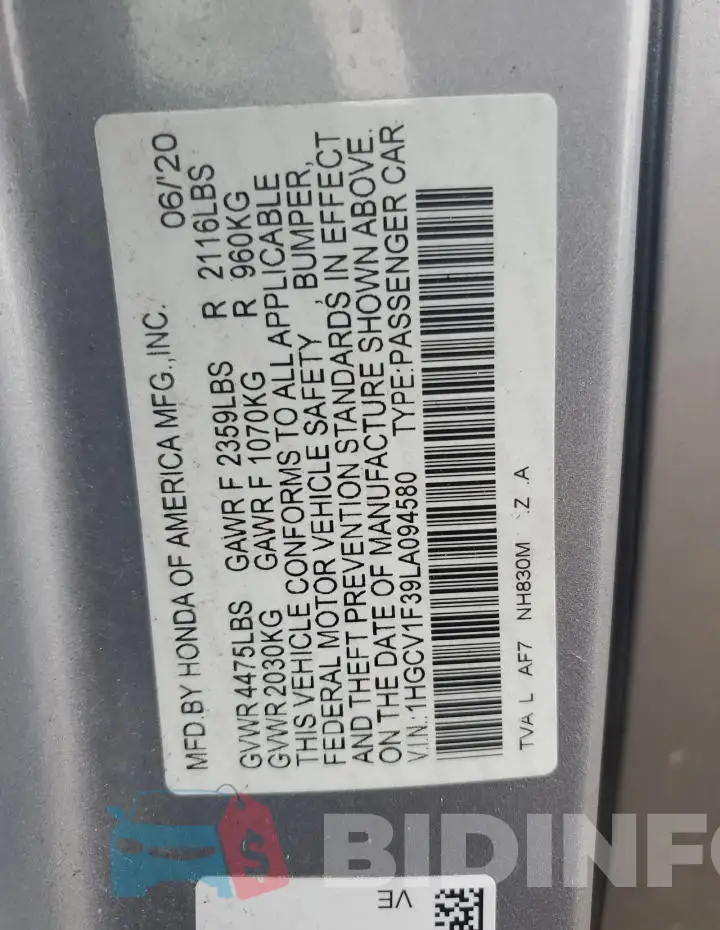 1HGCV1F39LA094580 Photo# 12